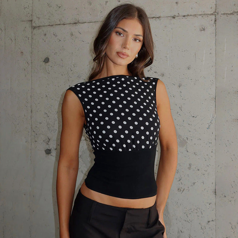 Damen Polka-Dots Oberteil mit elastischem Bund Drune