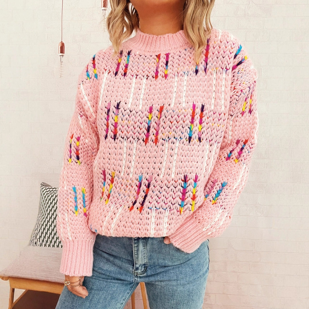 Damen lässiger Strickpullover mit vielseitigem Farbenspiel und hohem Kragen Drune
