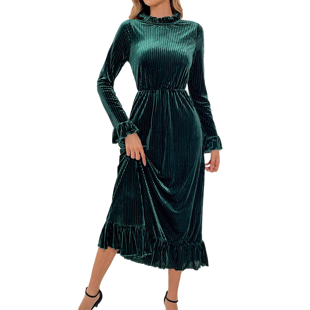 Damen Langarm-Wickelkleid aus luxuriösem Samt mit Rüschendetails Drune