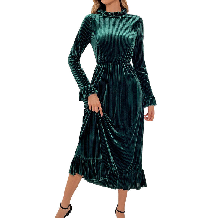Damen Langarm-Wickelkleid aus luxuriösem Samt mit Rüschendetails Drune