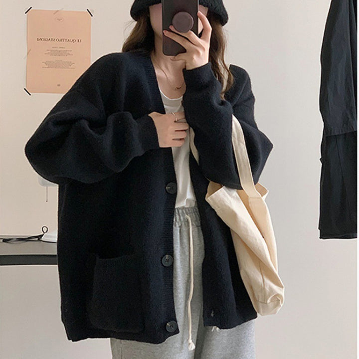 Damen Oversized Strickjacke mit praktischen Taschen und V-Ausschnitt Drune