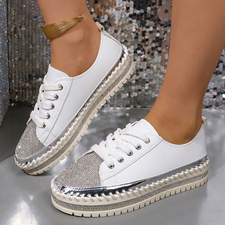 Damen Glamouröse Sneaker mit funkelndem Strass und trendiger Profilsohle Drune