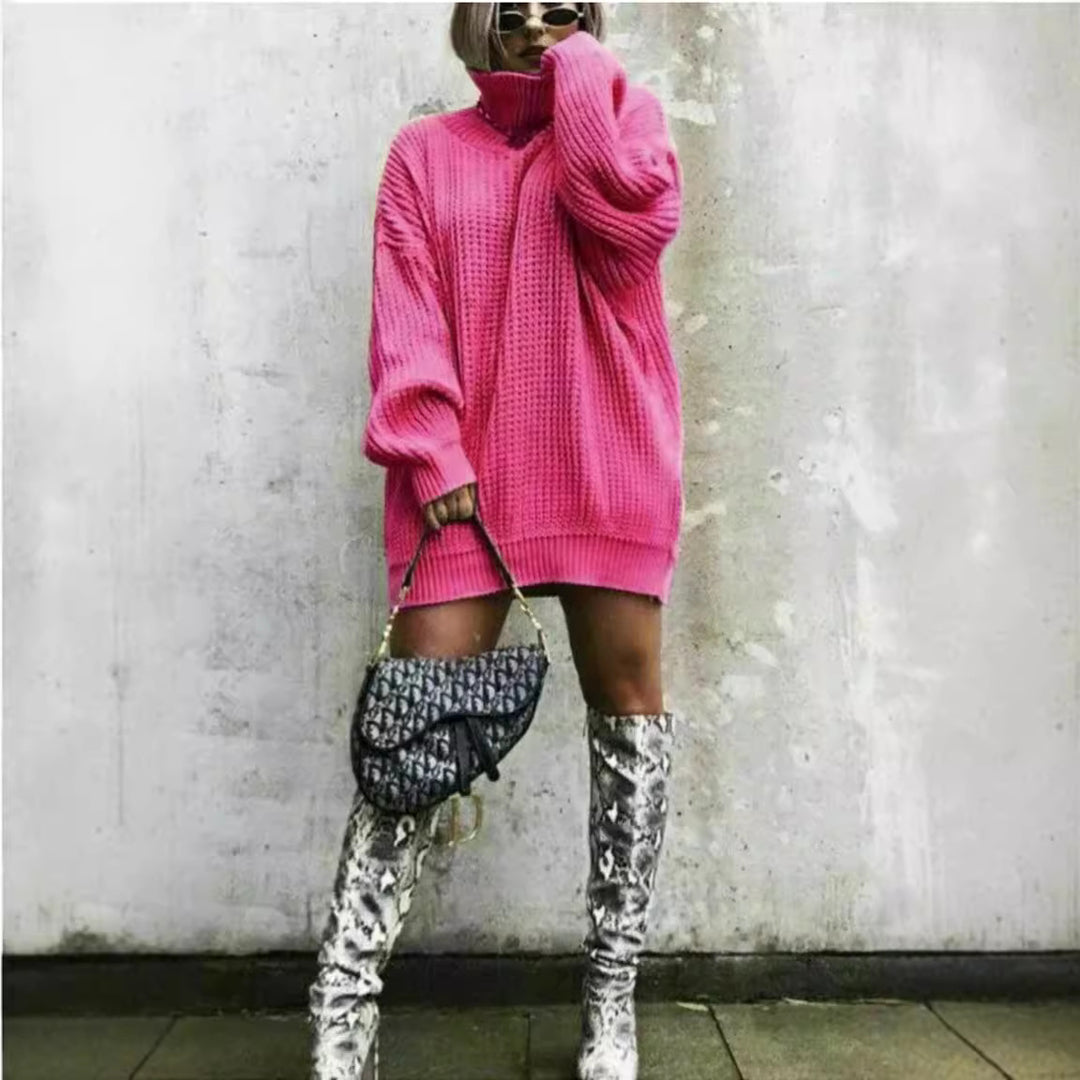 Damen Grobstrickpullover mit hochgeschlossenem Kragen und lässigem Oversized-Schnitt Drune