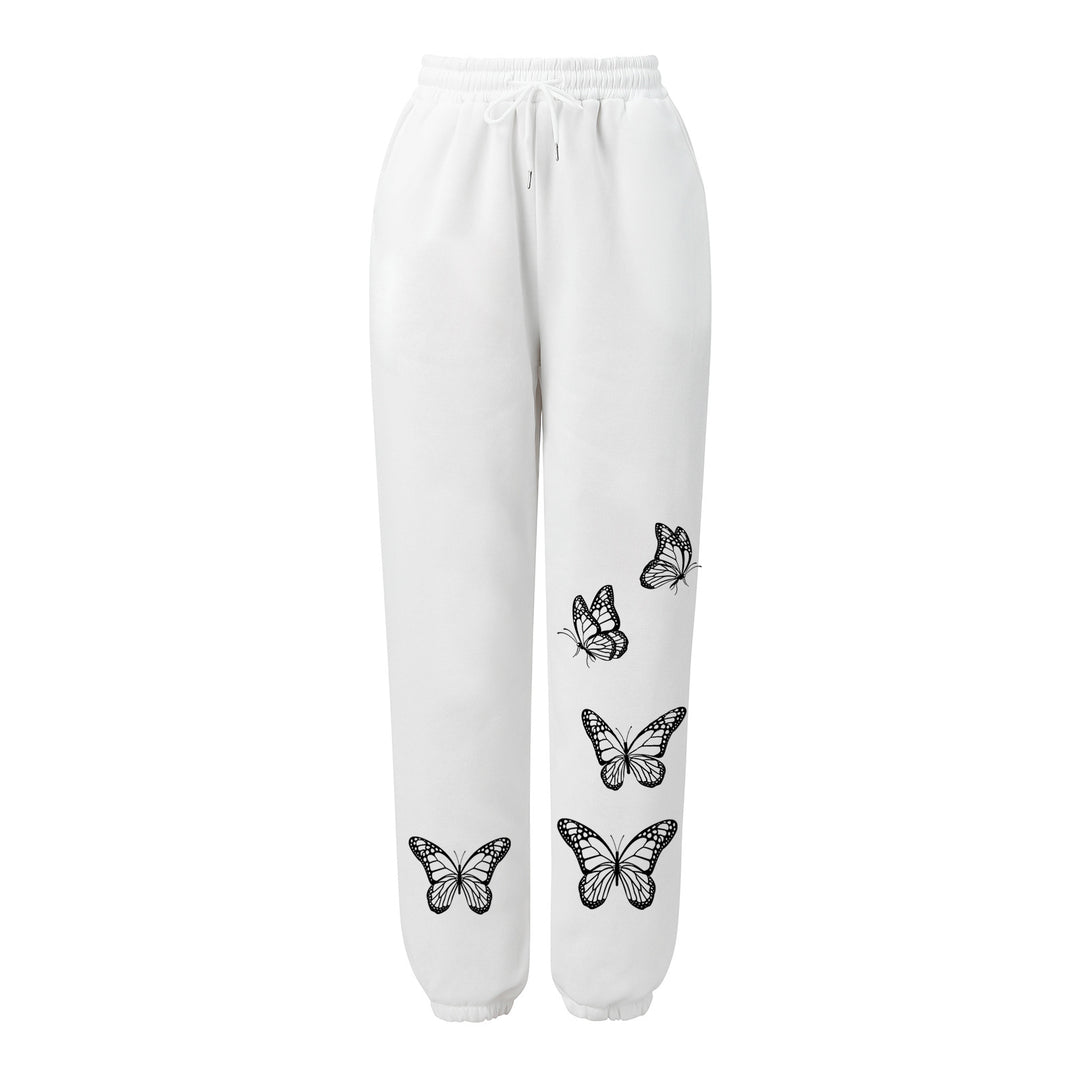 Damen Sportliche Freizeithose mit Schmetterlingsmotiv Drune