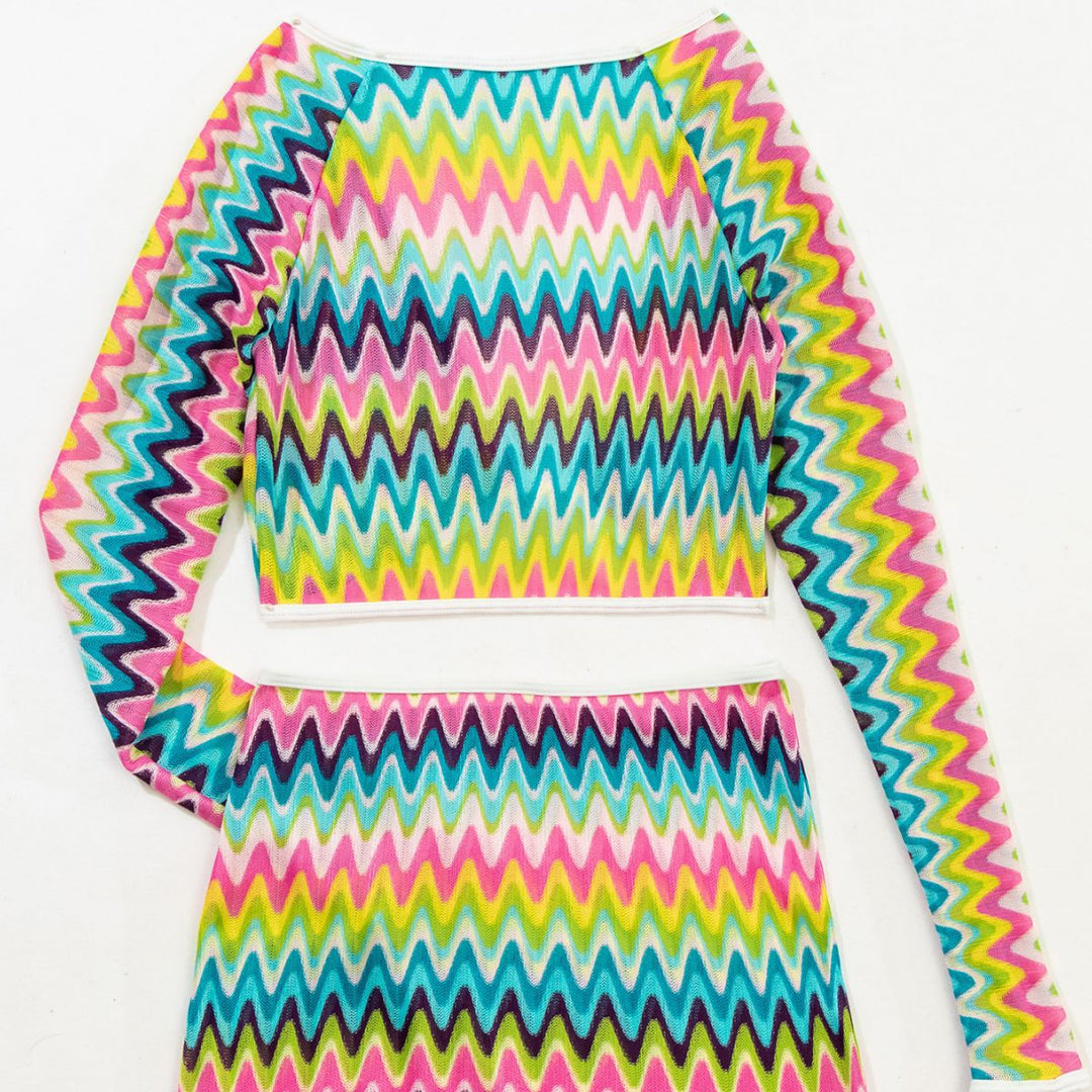 Damen Bunt gemustertes Crop-Top und Rock-Set Drune