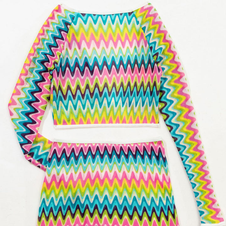 Damen Bunt gemustertes Crop-Top und Rock-Set Drune