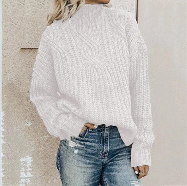 Damen Grobstrickpullover mit hohem Kragen und Zopfdetails Drune