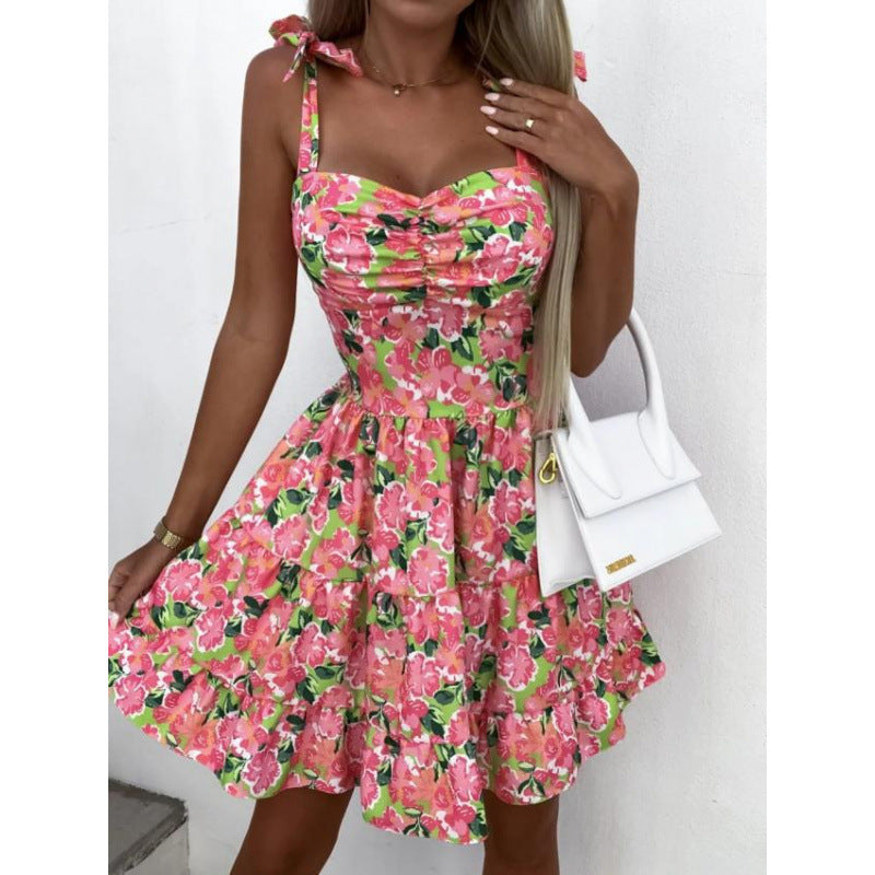 Damen Minikleid mit hohen Bund und verspielten Schulterbändern Drune