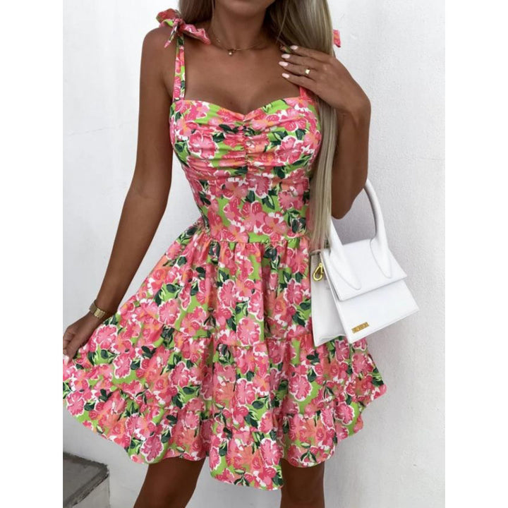 Damen Minikleid mit hohen Bund und verspielten Schulterbändern Drune