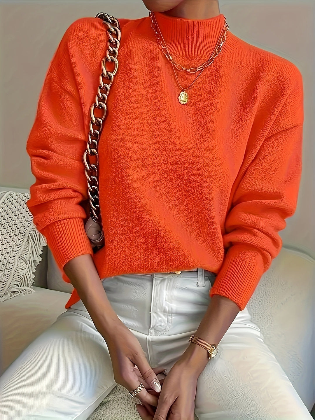 Damen Pullover mit hohem Kragen und weichem Material Drune