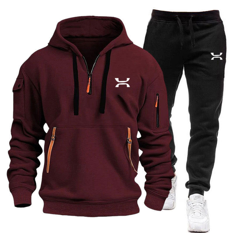 Drune Herren Hoodie-Trainingsanzug mit Reißverschlusstaschen