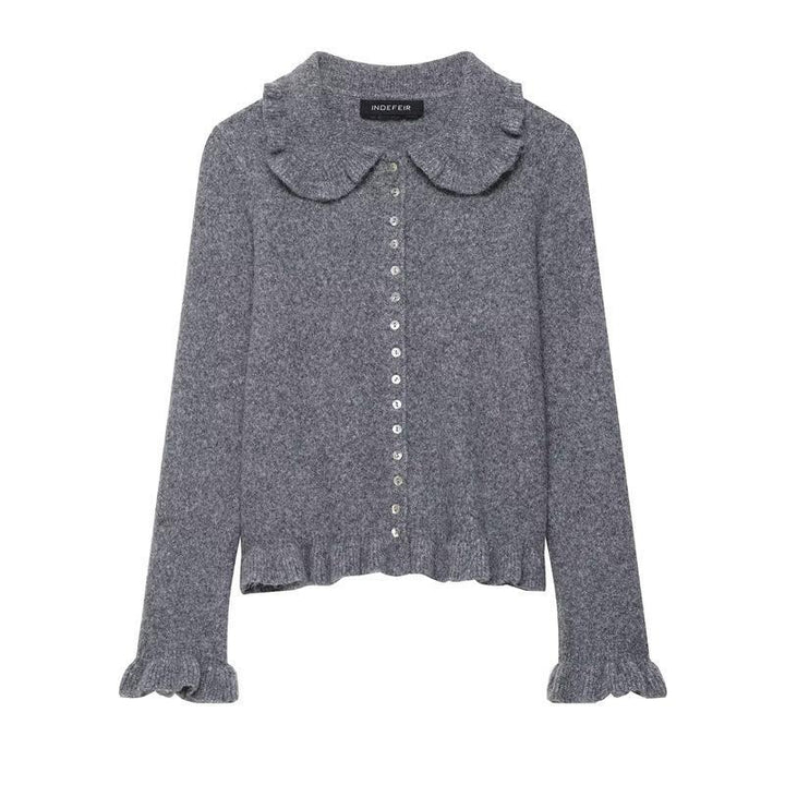 Damen Strickjacke mit dekorativem Kragen und Rüschendetails Drune