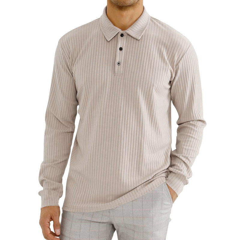Herren Langarm-Polohemd mit strukturiertem Rippenmuster und Knopfdetail Drune