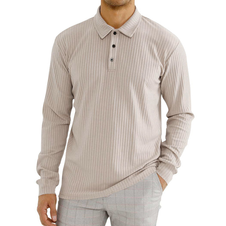 Herren Langarm-Polohemd mit strukturiertem Rippenmuster und Knopfdetail Drune