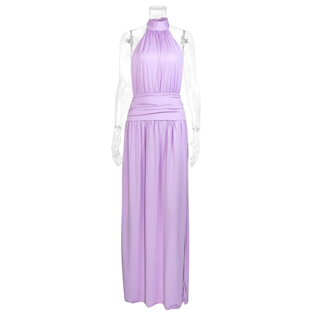 Damen Elegantes Halsnaht-Maxikleid mit seitlichem Schlitz Drune