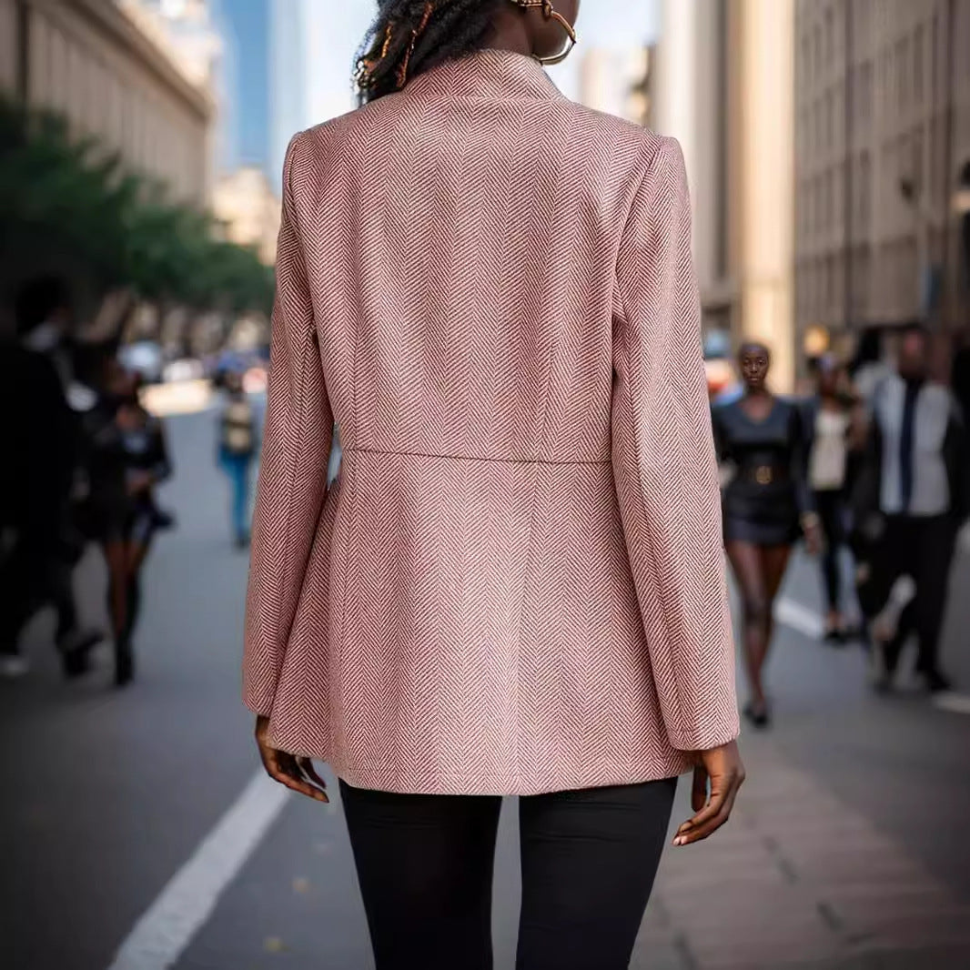 Damen eleganter Blazer im Fischgrätmuster mit taillierter Silhouette Drune