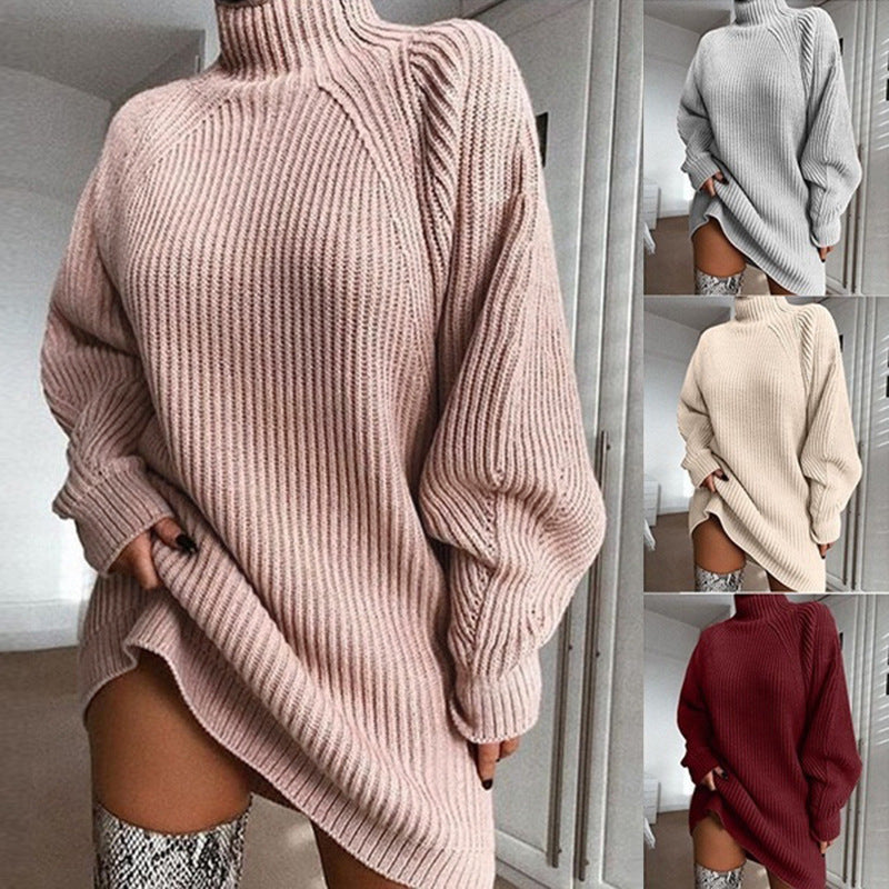 Damen Oversized Strickpullover mit Stehkragen und modischem Rippenmuster Drune
