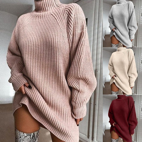 Damen Oversized Strickpullover mit Stehkragen und modischem Rippenmuster Drune