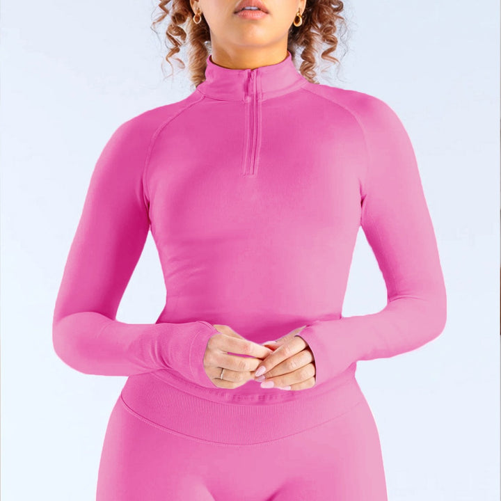 Damen Sportlicher Zip-Ausschnitt Langarm-Oberteil Drune