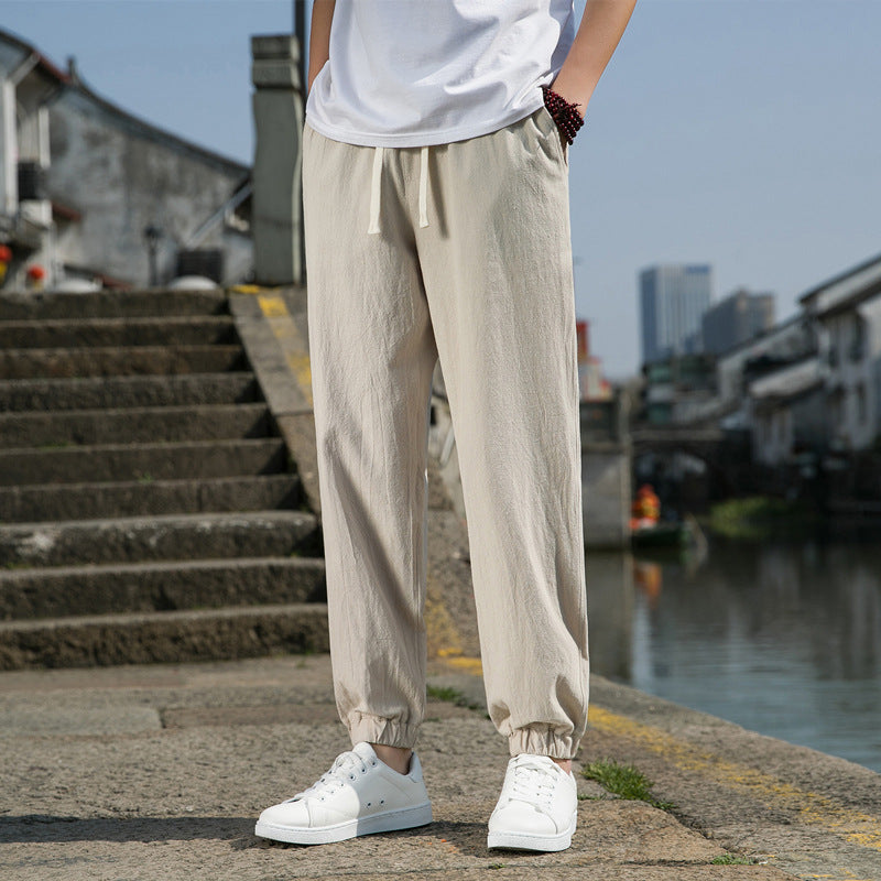 Herren nan tapered Leinen-Baumwoll-Jogger mit Kordelzug, elastischem Knöchelbündchen und schlanker Silhouette Drune