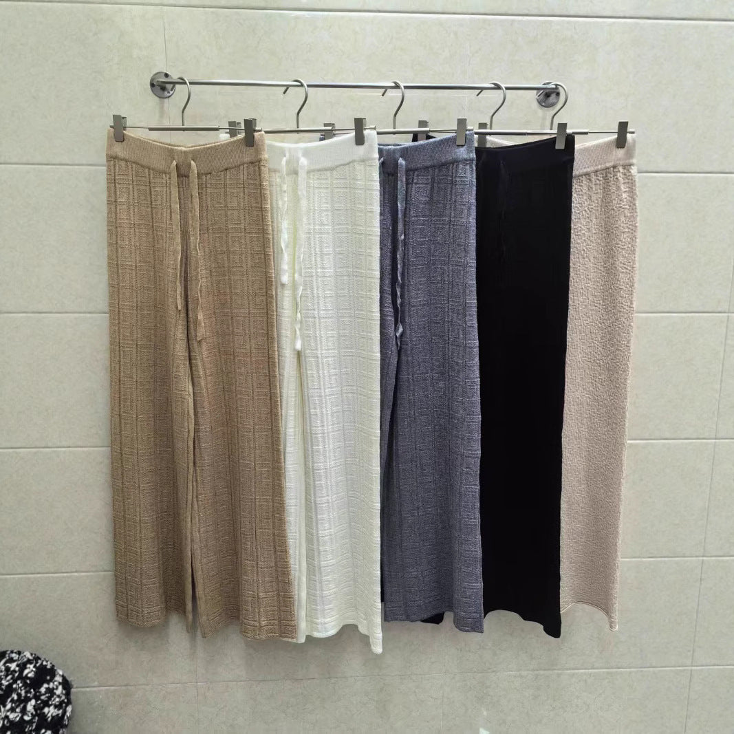 Damen elegante Palazzo-Hose mit hohem Bund und seitlichem Bindegürtel Drune