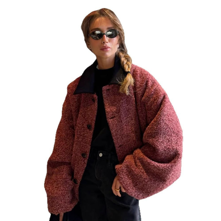 Damen kuschelige Oversize-Jacke mit großem Kragen Drune