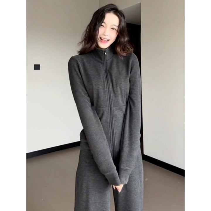 Damen Sportliches Fleece-Anzug-Set mit weitem Schnitt und hohem Kragen Drune