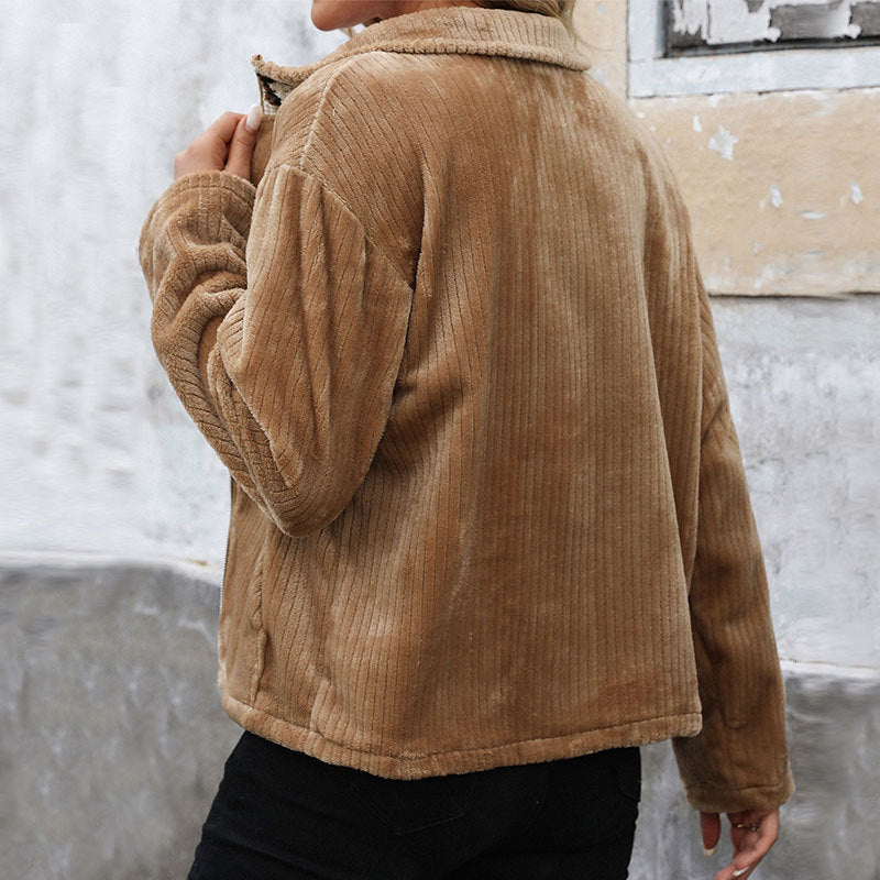 Damen flauschige und stets lässige Freizeitjacke mit Reißverschluss Drune