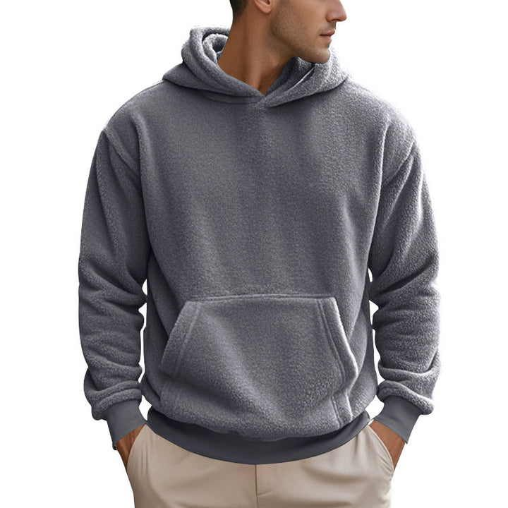 Herren nan kuscheliger Sherpa-Fleece Kapuzenpullover mit Kängurutasche und elastischen Bündchen Drune