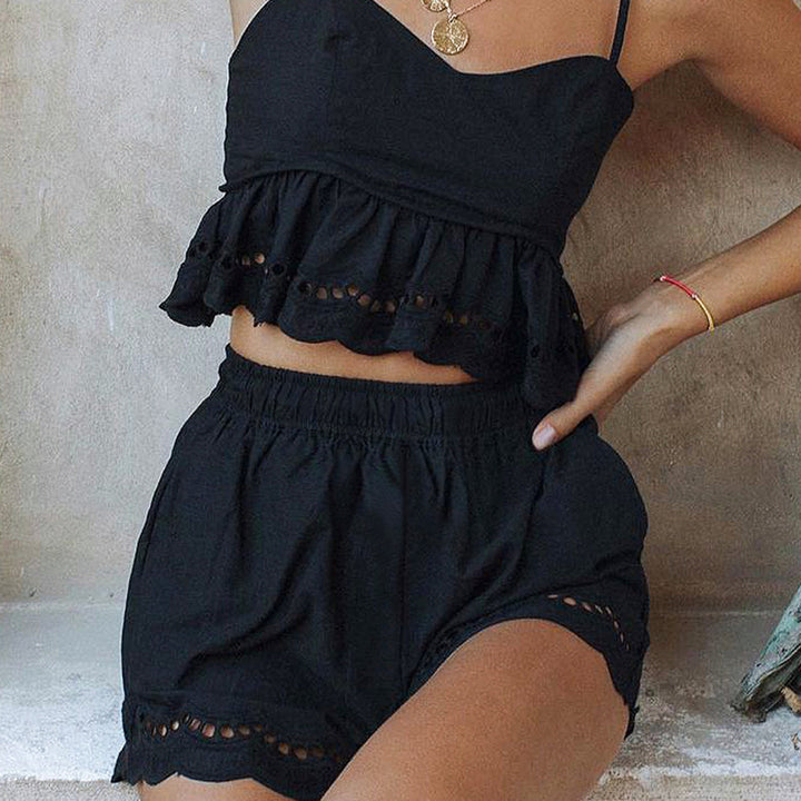 Damen lässiges Crop-Top und Shorts Ensemble Drune