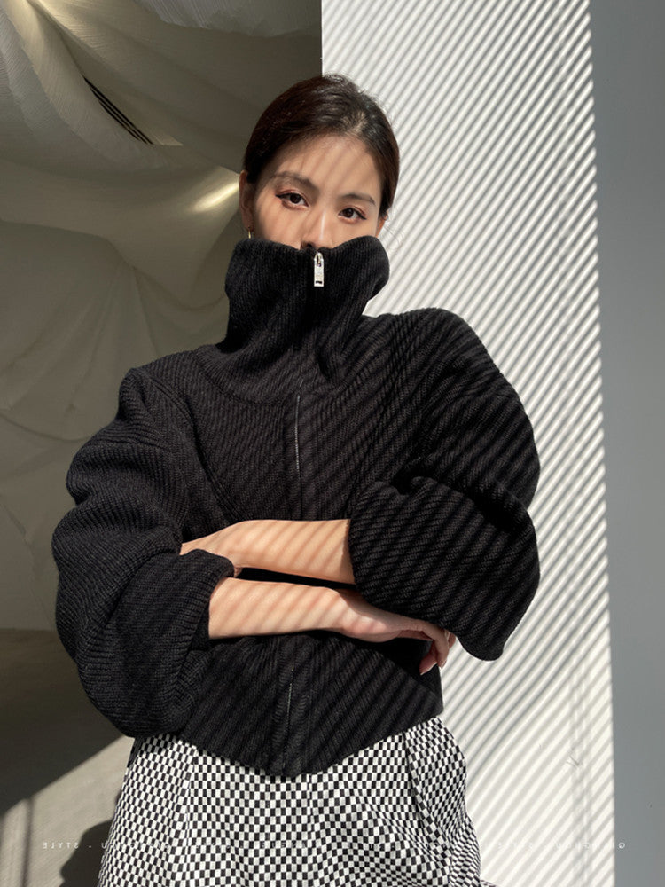 Damen Grobstrick Pullover mit hohem Kragen und lässigem Schnitt Drune
