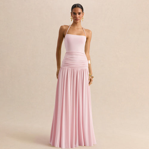 Damen Maxikleid mit Raffungen und schulterfreiem Design Drune