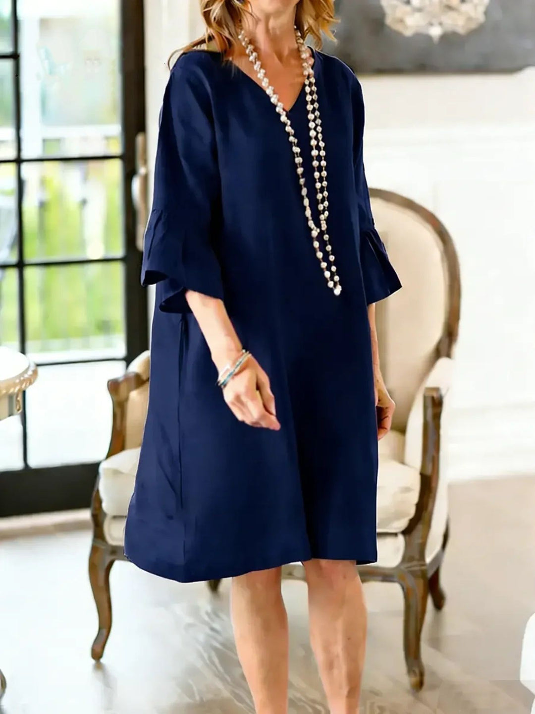 Damen Hüftlanges Freizeitkleid mit modernen Rüschendetails Drune