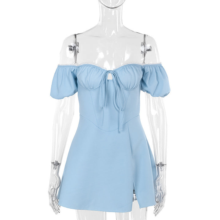 Damen Off-Shoulder Kleid mit Rüschendetails Drune
