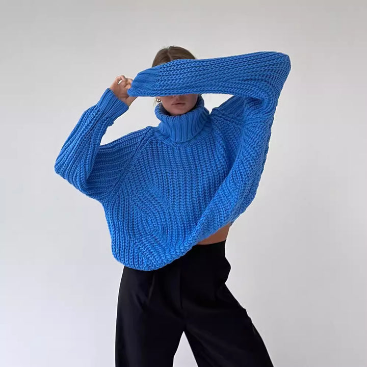Damen Großer Strickpullover mit Rollkragen und breiten Ärmelabschlüssen Drune