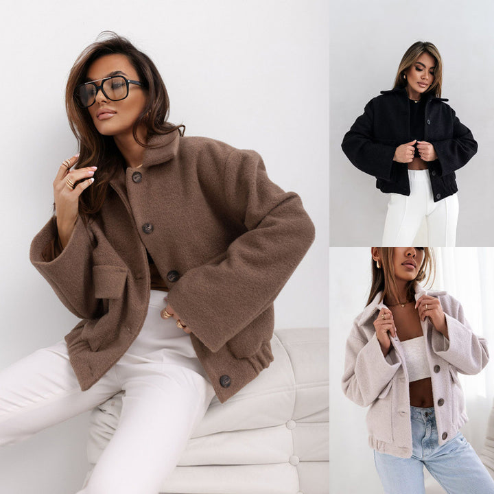 Damen Oversized Wolljacke mit modernen Knopfdetails und praktischen Taschen Drune