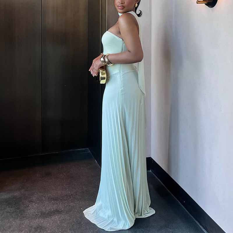 Damen Plissiertes Maxikleid mit elegantem Schulterband und figurschmeichelndem Schnitt Drune