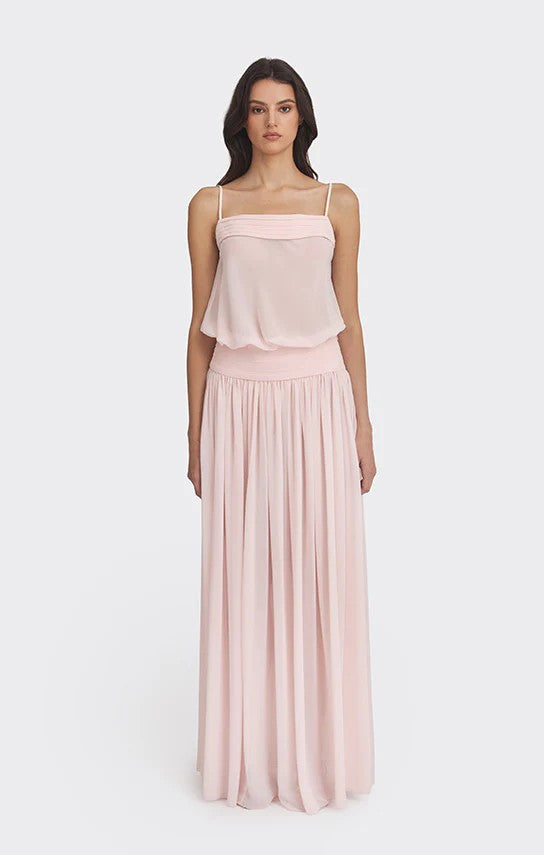 Damen Maxi-Kleid mit fließendem Chiffon-Oberteil und elastischem Bund Drune