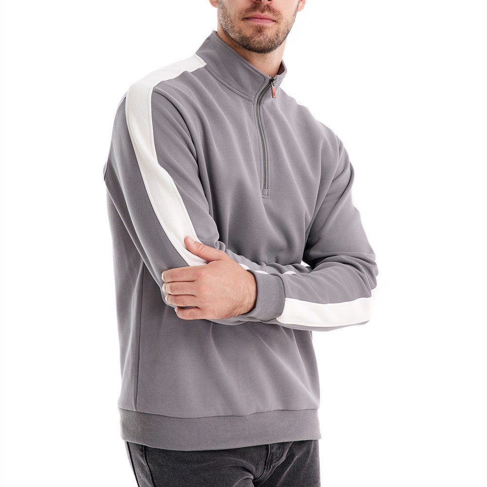Herren nan Stehkragen-Pullover mit kurzem Reißverschluss und Kontrastseitenstreifen Drune
