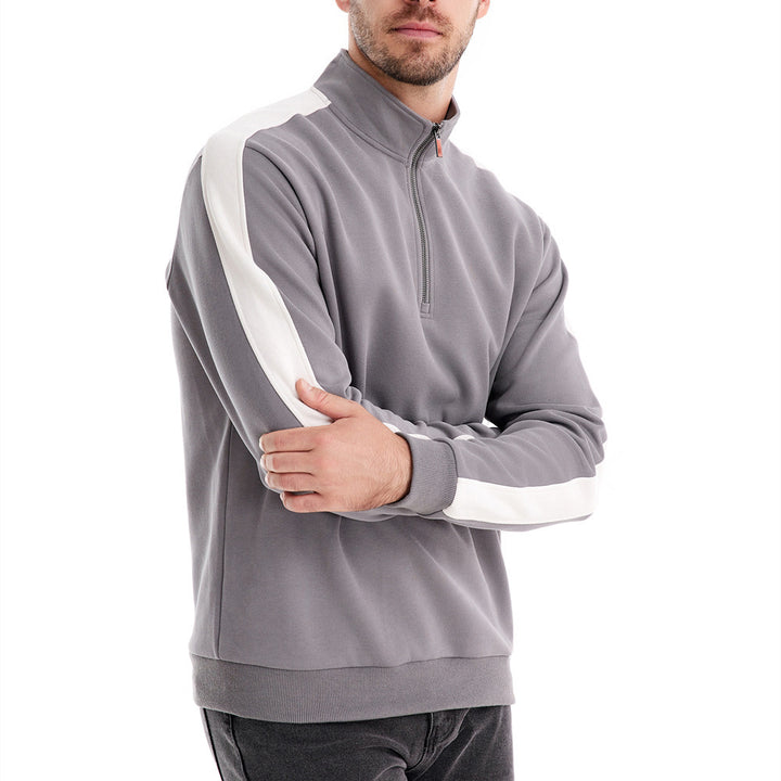 Herren nan Stehkragen-Pullover mit kurzem Reißverschluss und Kontrastseitenstreifen Drune