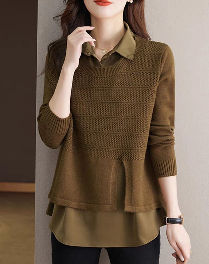 Damen Modischer Layered Pullover mit Struktur Drune