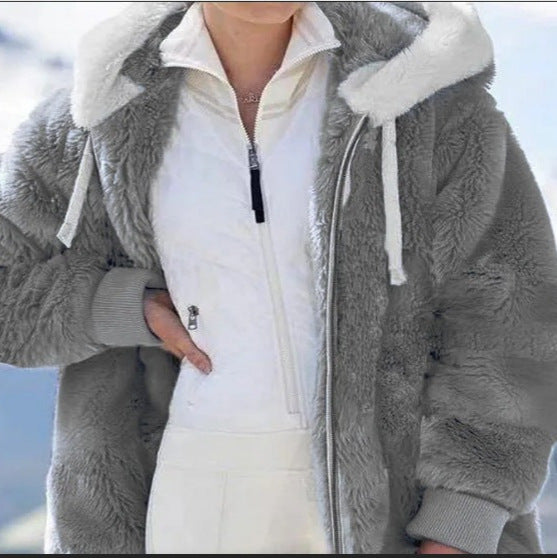 Damen Kuschelige Kunstpelzjacke mit Kapuze Drune