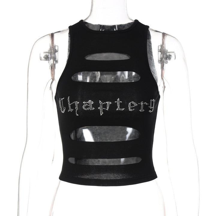 Damen Schulterfreies Cut-Out Top mit Glitzer-Print Drune