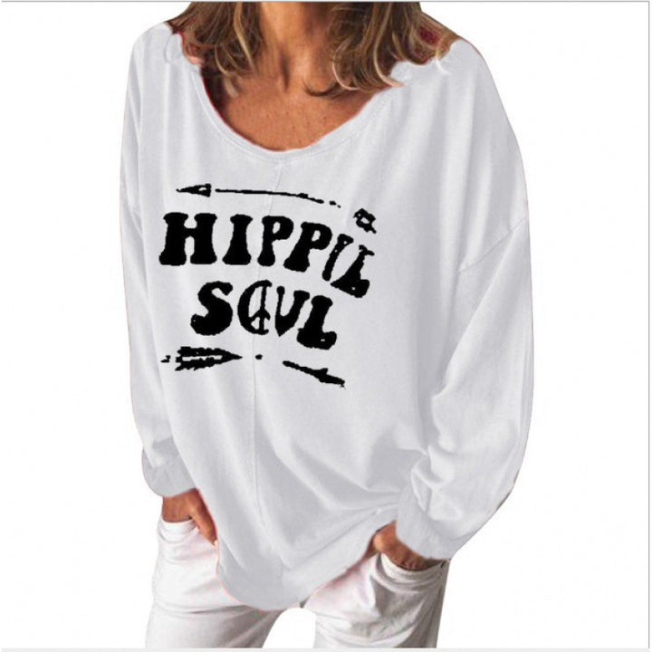 Damen lässiges Sweatshirt mit Hippie-Print und weitem Schnitt Drune