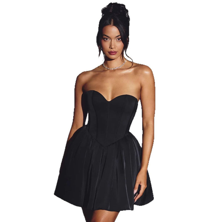 Damen Elegantes Taillen-Bustierkleid mit schwingendem Rock Drune