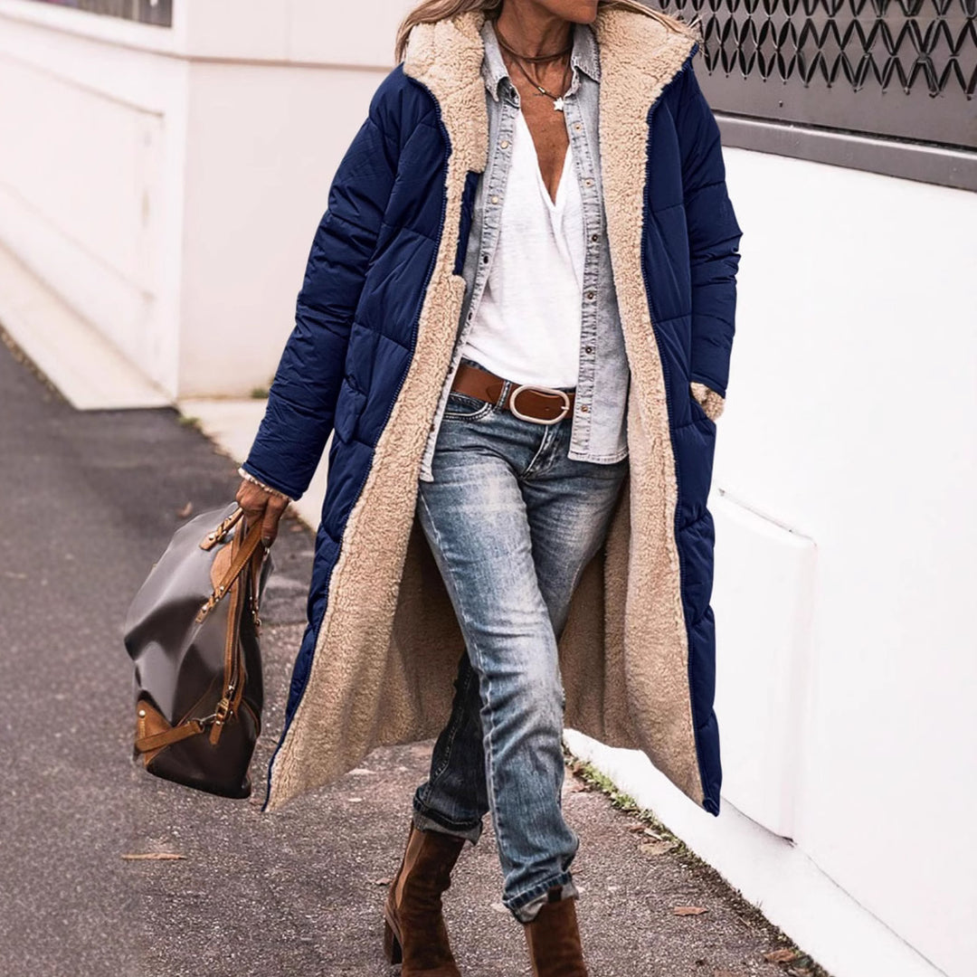 Damen Lange Steppjacke mit kuscheligem Fleece-Futter Drune