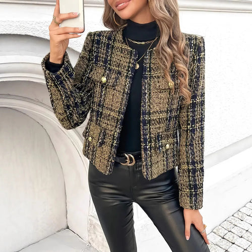 Damen Tweed-Blazerjacke mit goldenen Knöpfen Drune