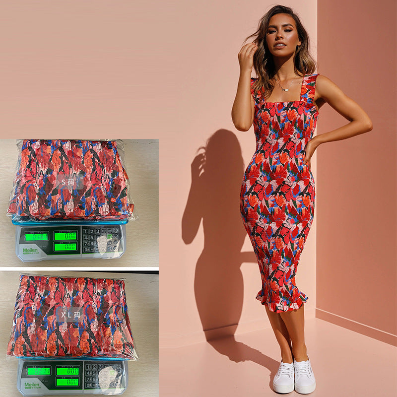 Damen Figurbetontes Blumenkleid mit Rüschensaum Drune