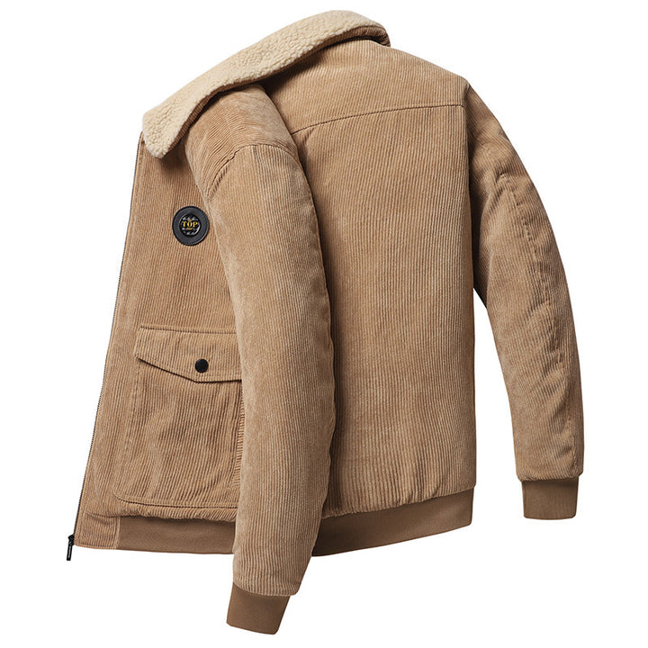 Herren nan Cordjacke im Bomberstil mit Teddykragen, aufgesetzten Klappentaschen und geripptem Saum Drune