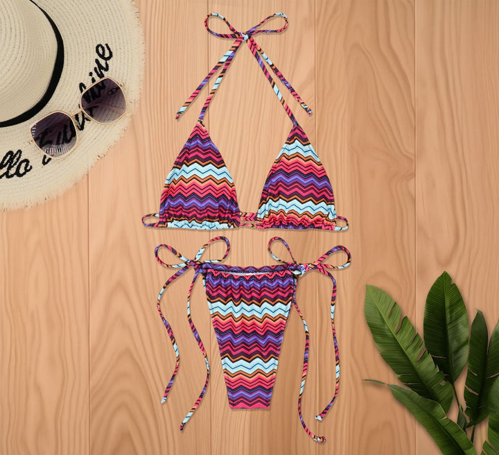 Damen Triangel-Bikini mit floralem Design und verstellbaren Bindebändern Drune
